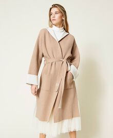 “Responsible” merino wool blend cardigan Two-tone Chalk / Camel Woman 212TQ312C-01