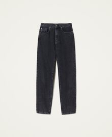 Regular-Fit-Jeans mit Logostickerei Denimschwarz Frau 222TT2541-0S