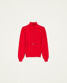 Nahtloser Pullover mit stilisierter „Oval T“-Trense Rot Mohn Frau 222TT3191-0S