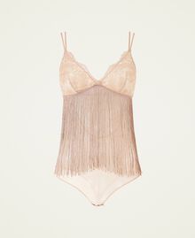 Lace and tulle bodysuit with fringes Two-tone Gold / Lurex Woman 222LL6C00-0S