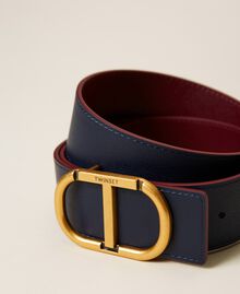 Reversible leather belt with logo Two-tone Grape / "Dress" Blue Woman 222TA4064-02