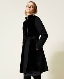 Wool blend coat with faux fur Black Woman 222TP2290-02