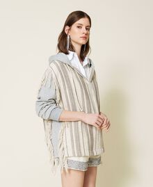 Sweat-shirt en tissu natté rayé avec franges Bicolore Tissu natté Sable/Gris Molleton Femme 221TT242A-01