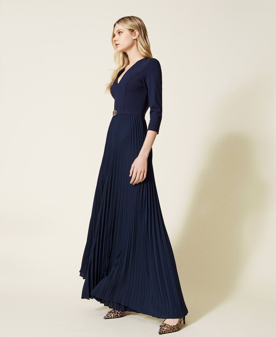 Long jumpsuit with pleats and logo Midnight Blue Woman 222TP2410-02