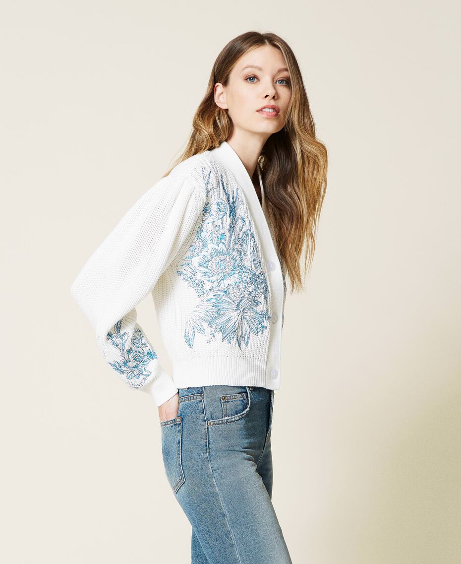 Cardigan with floral embroidery Light Blue Sanderson Flowers Embroidered Lily Woman 221TP3490-02