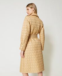 Padded trench coat with Oval T logo all over “Pale Hemp” Beige Woman 231TP2242-03