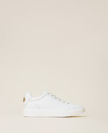 Leather trainers with rhinestone logo White Woman 212TCP140-01