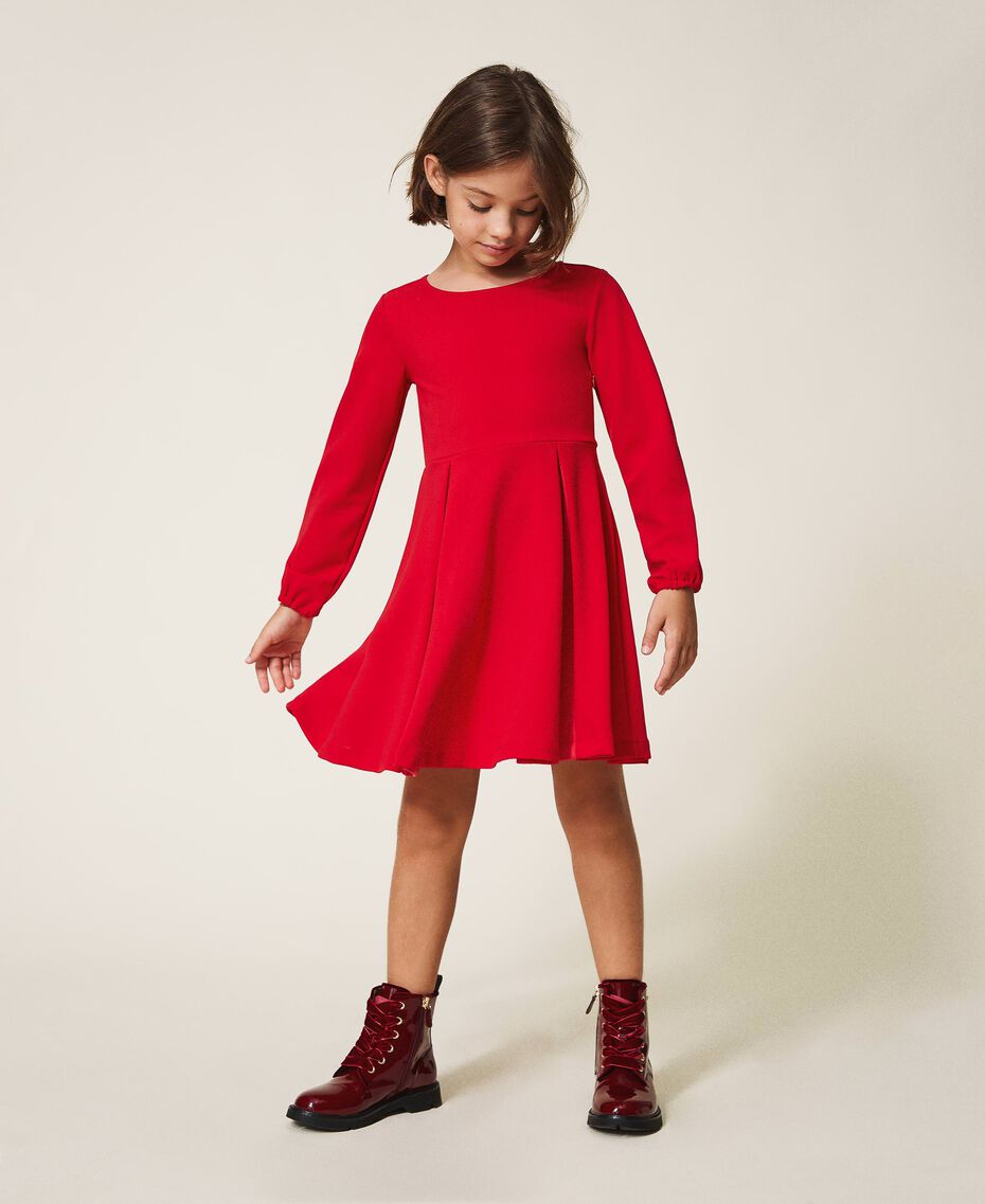 Vestido con pliegues de raso Niño, Rojo | TWINSET Milano