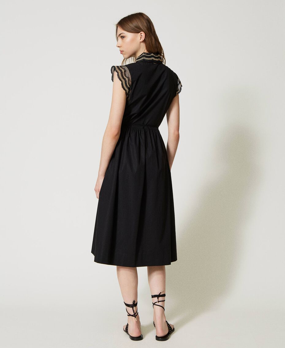 Long poplin shirt dress with two-tone lace Beige / Black Embroidery Woman 231TT2120-03