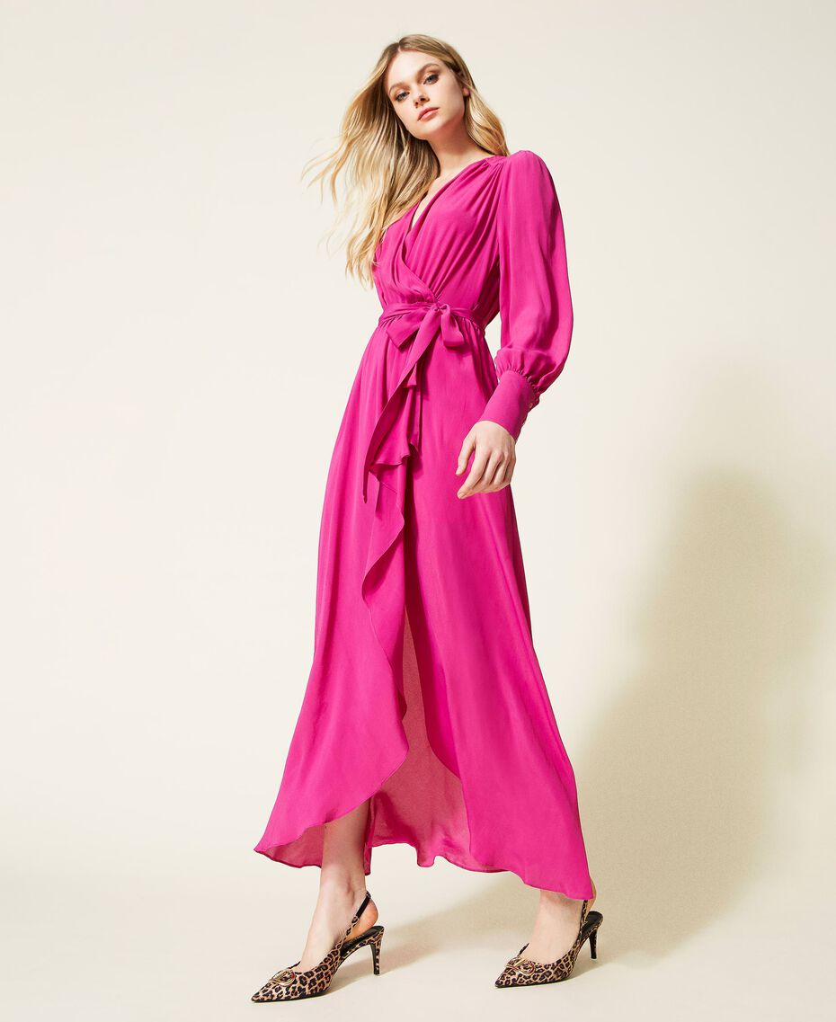 Long silk blend dress "Festival” Fuchsia Woman 222TP2105-02