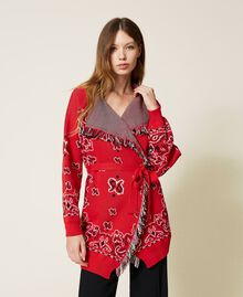Jacquard cardigan with fringes "Fire Red" / Black / Lily Paisley Jacquard Woman 221TP3370-01