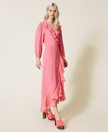 Long dress in crêpe de Chine "Hot Pink" Woman 221AT2506-03