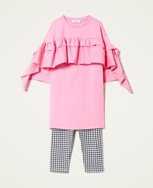Maxi t-shirt with ruffles and leggings Two-tone "Sunrise" Pink / Houndstooth Print Child 222GJ2392-0S
