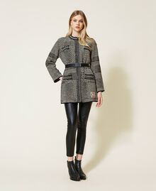 Jacquard knit and lurex coat Bicolour "Snow" White / Black Woman 222TP3210-0T