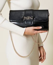 Patent leather clutch with logo Silver Woman 222TB7361-0S