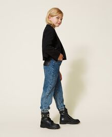 Jeans with leather-like finishes Two-tone Blue Denim / Black Child 222GJ2420-01