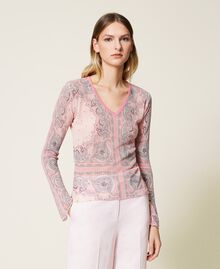 Ribbed jumper with bandanna print "Bouquet” Pink Bandanna Print Woman 221TP3391-02