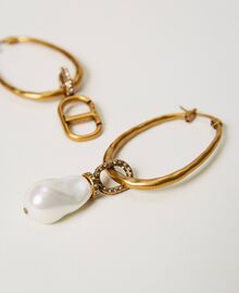 Asymmetric earrings with pearl and Oval T “Aged Coppery Brass” Gold Woman 231TA4174-02