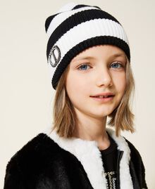 Bonnet à rayures avec logo strassé Blanc Cassé Enfant 222GJ4491-0S