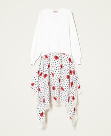 Knit and georgette dress with heart and poppy pattern Off White Romantic Poppy Print Woman 222TQ3045-0S