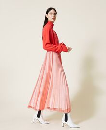 Plumetis tulle long skirt Two-tone “Coral Candy” Red / “Snow” White Woman 212TT2060-02