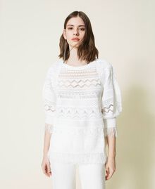 Lace stitch jumper with fringes Lily Woman 221TP3030-05