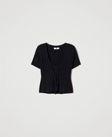 Ribbed cropped cardigan and top Black Woman 231LB3EBB-0S