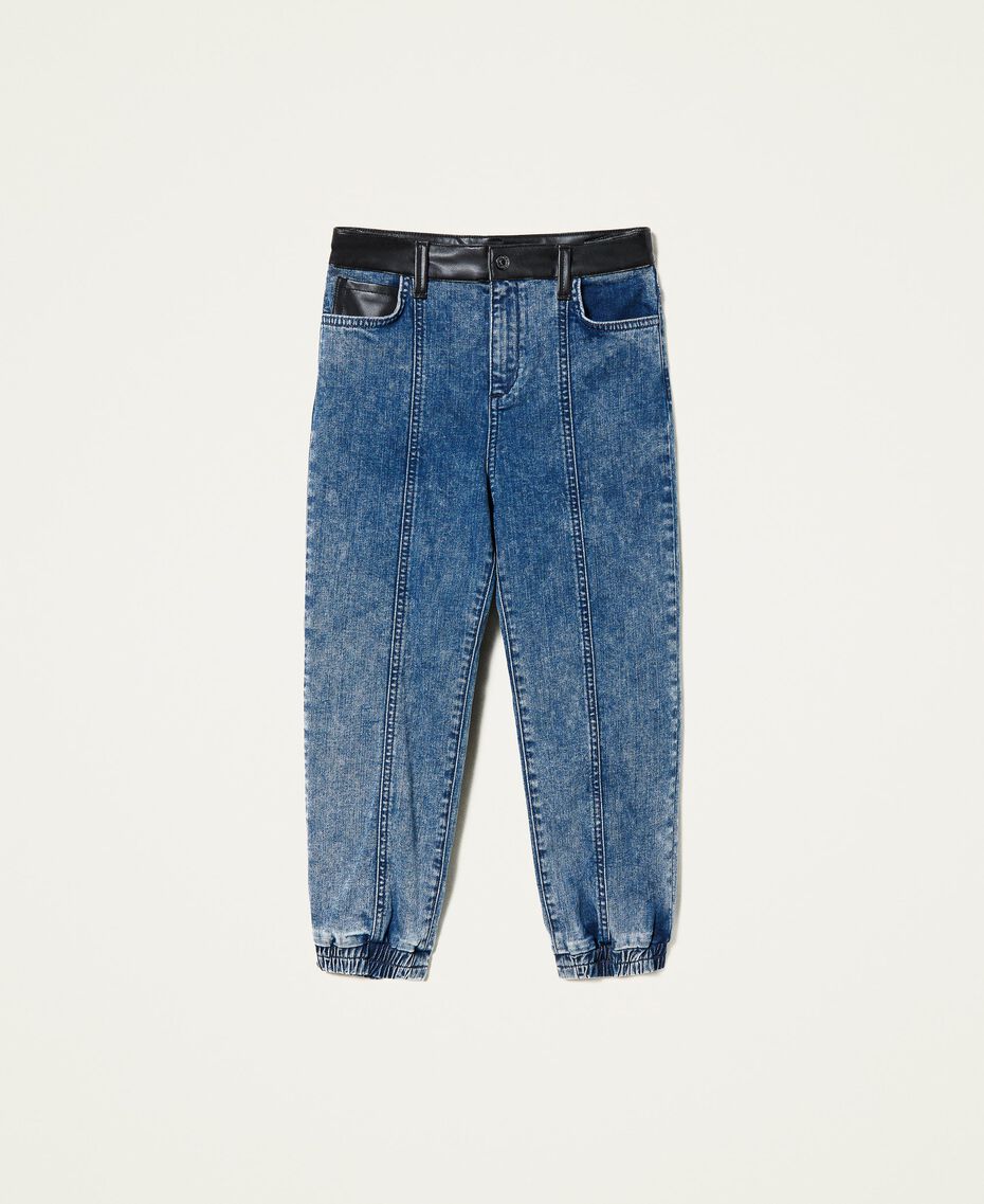 Jeans with leather-like finishes Two-tone Blue Denim / Black Child 222GJ2420-0S
