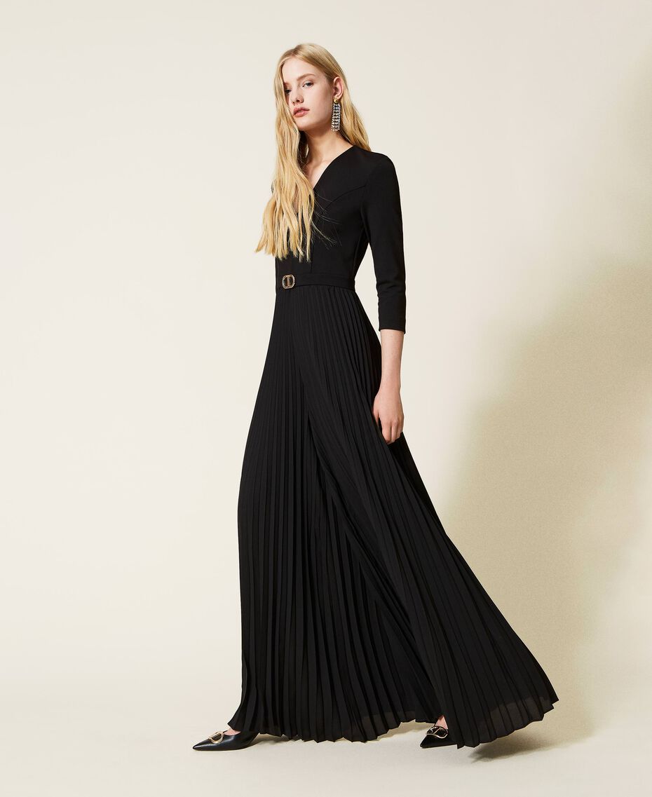 Long jumpsuit with pleats and logo Black Woman 222TP2410-01