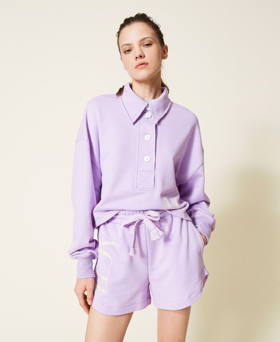 Sweat-shirt avec col polo et logo Violet « Pastel Lilac » Femme 221AT2051-02