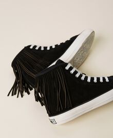 Leather trainers with fringes Black Woman 212TCP100-04