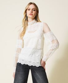 Blusa in tulle e pizzo Bianco Neve Donna 222TP2254-02