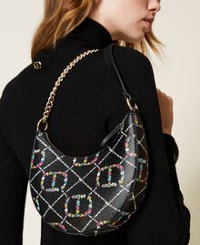 'Moon' hobo bag with double shoulder strap and logo Flower / Black Oval T Design Woman 222TD8112-0S