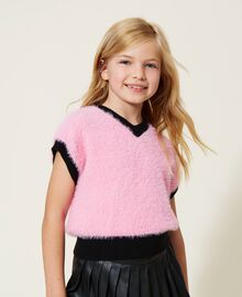 Fur stitch knitted gilet "Sunrise" Pink Child 222GJ308E-01