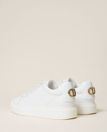 Leather trainers with rhinestone logo White Woman 212TCP140-04