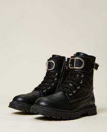 Leather combat boots with logo and strap Black Child 222GCJ04A-02