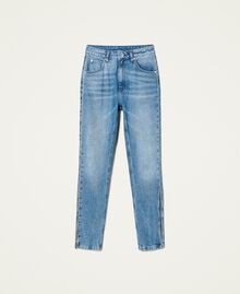 Jeans im Slim-Fit mit Strass und Schlitzen Mittleres "Denimblau" Frau 222AP2273-0S