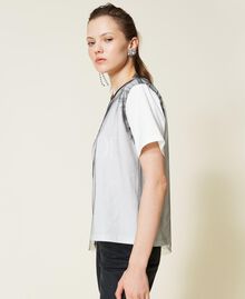 T-shirt doublé en tulle avec logo Bicolore Noir/Blanc Gardénia Femme 221AT2186-03
