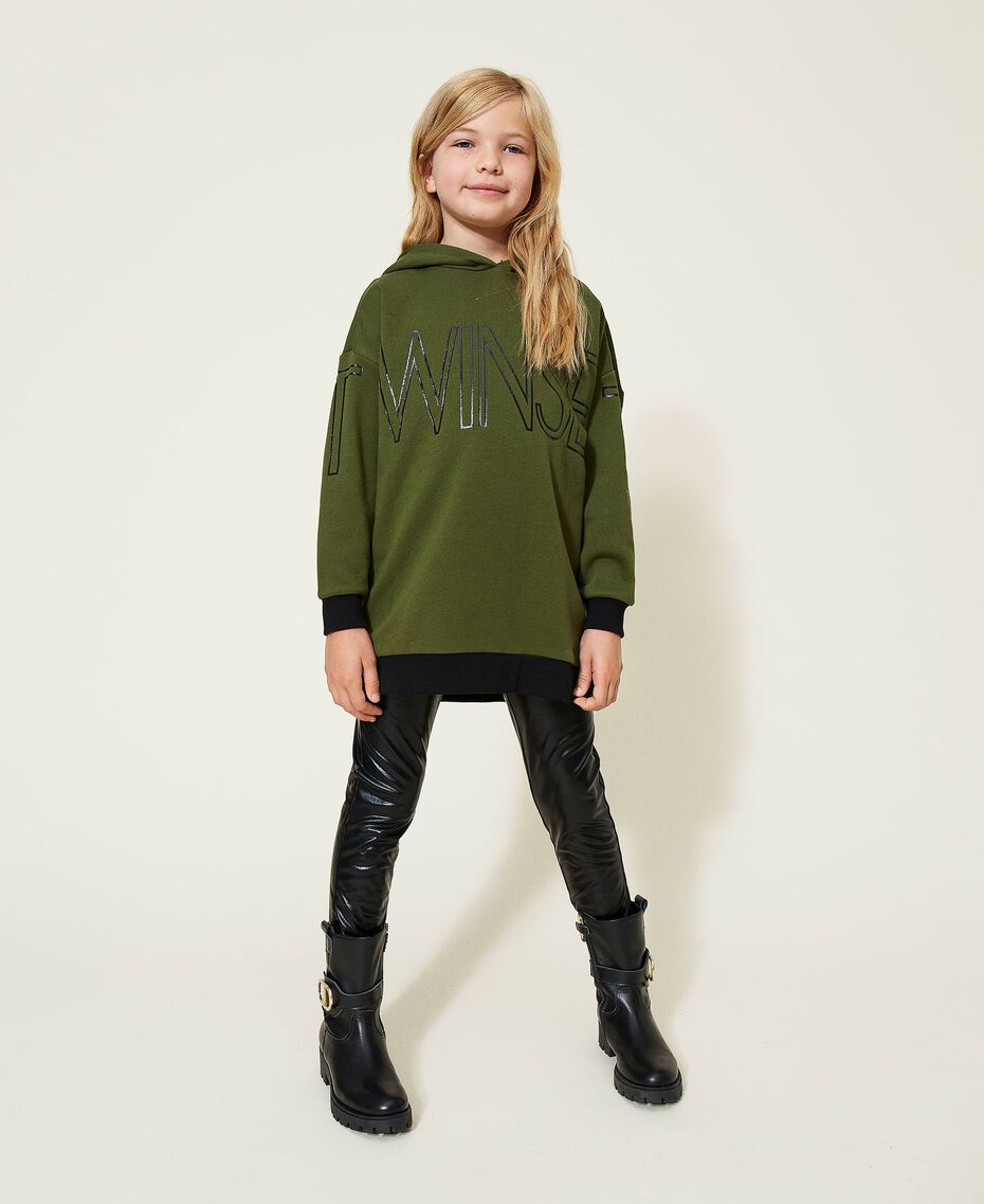 Leather-like maxi hoodie and leggings "Cypress" Green Child 222GJ212B-01