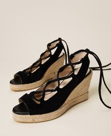 Sandales compensées en cuir Noir Femme 221TCT122-02