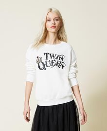 Sweat-shirt avec imprimé Twin Queen Blanc "Ice" Femme 221LL2MCC-01
