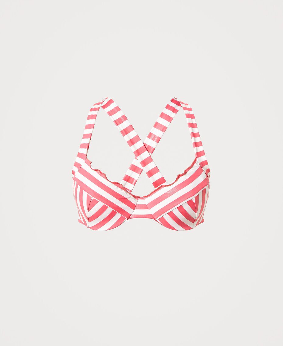 Striped underwire bikini top “Ivory” White / “Cherry Pink” Woman 211LMMJ55-0S