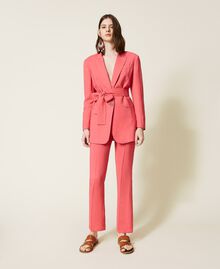 Linen blend twill cigarette trousers "Wild Azalea” Red Woman 221TT2199-02