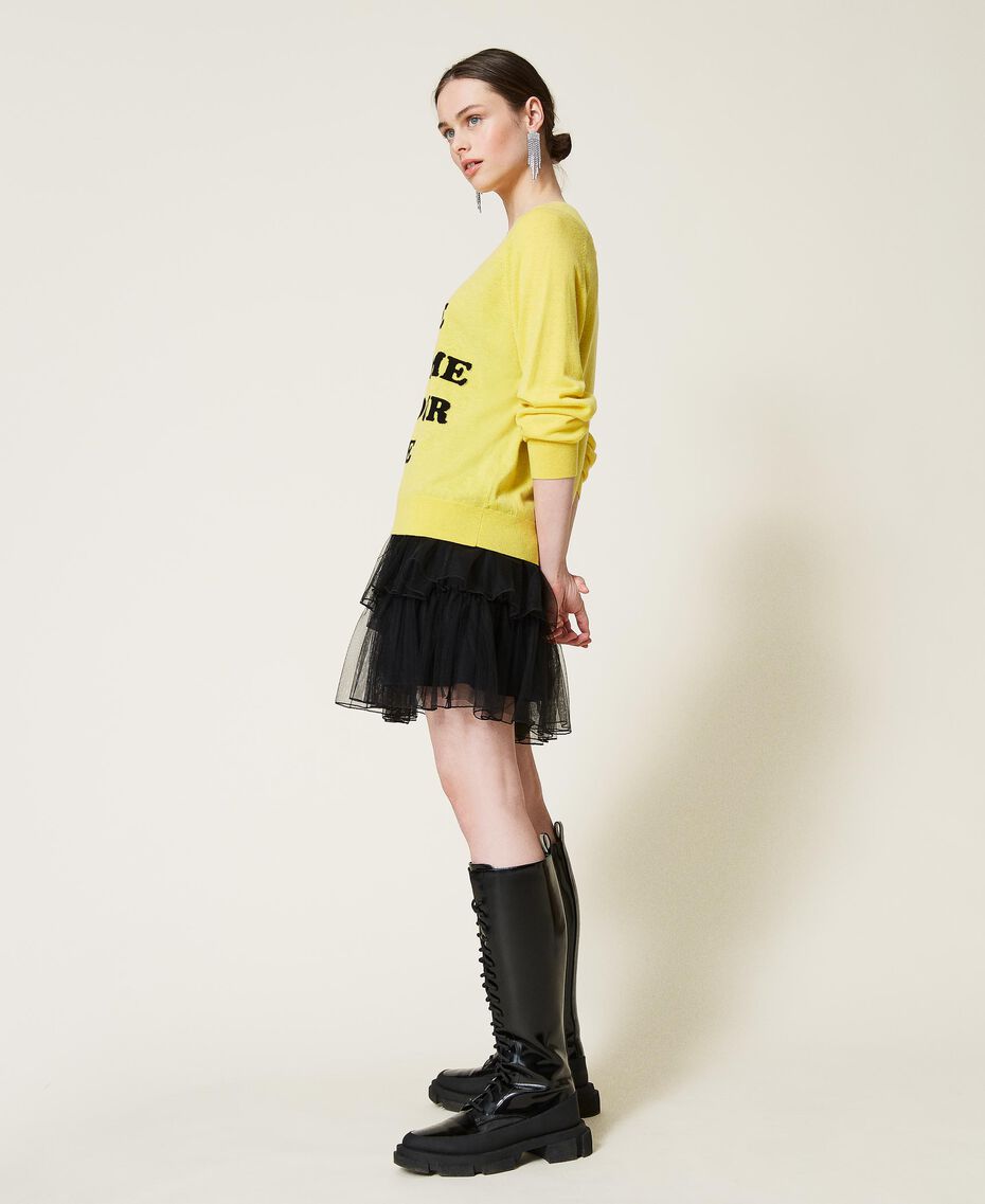 Maxi maglia e abito sottoveste in tulle Bicolor Sunny Yellow / Nero Donna 212AP3120-02