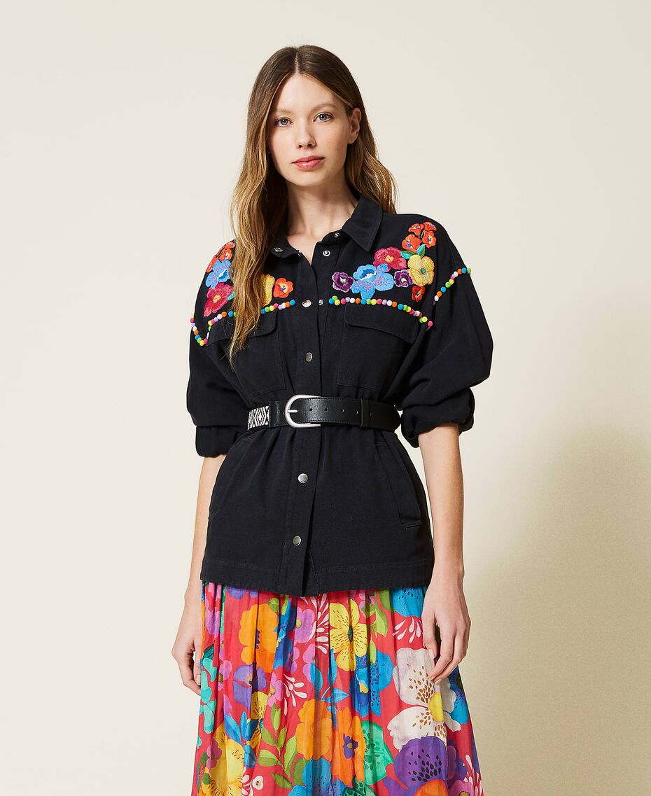 Bull jacket with multicolour flowers Black Woman 221TT2260-01