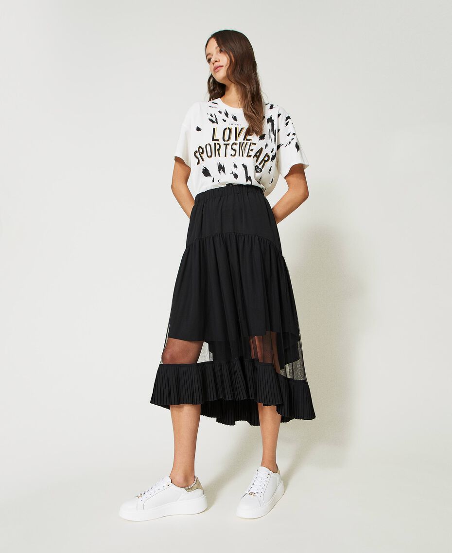 Long skirt with tulle inserts Black Woman 231LL22QQ-01