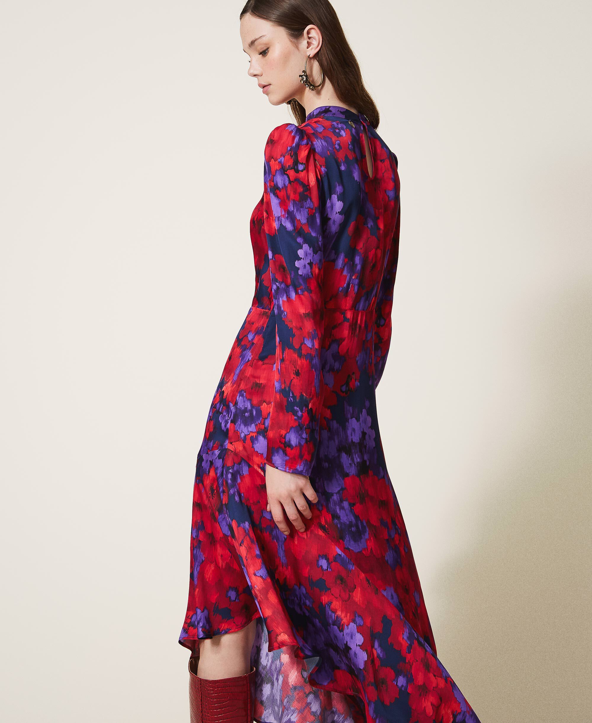 Floral print satin dress Woman, Purple | TWINSET Milano