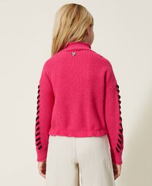 Turtleneck jumper with cable and diamond knit Silk Fuchsia Child 222GJ3067-03