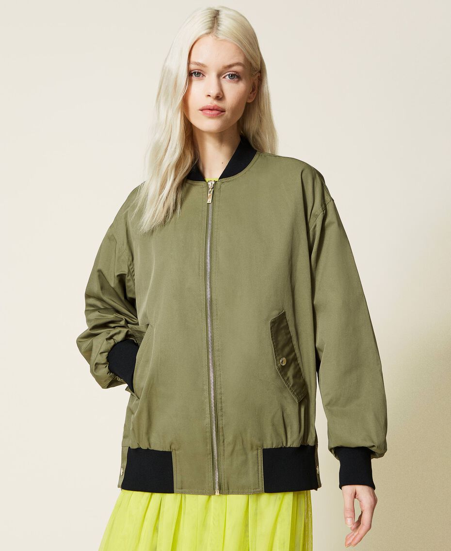 Gabardine bomber jacket Woman, Green | TWINSET Milano