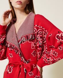 Jacquard cardigan with fringes "Fire Red" / Black / Lily Paisley Jacquard Woman 221TP3370-04